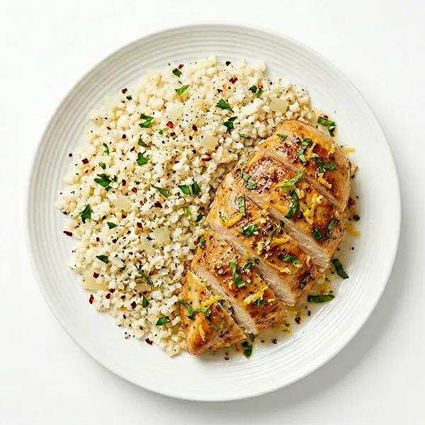 Lemon Basil Chicken With Garlic Cauli Rice